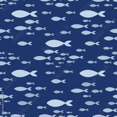 Vector Pattern with silhouettes of underwater Sea Fish, Contemporary Background and print, Cloth design for Kids