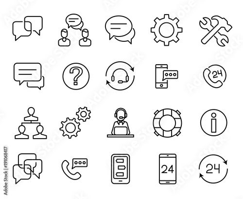 Simple collection of support service related line icons.