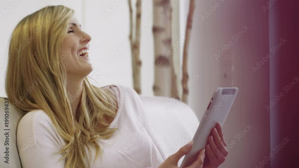 Beautiful blonde woman in a video call Beautiful blonde woman in a video call