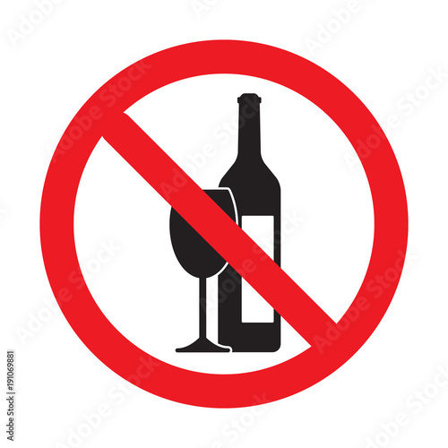  No drinking sign, No alcohol sign, isolated on white background, vector illustration.