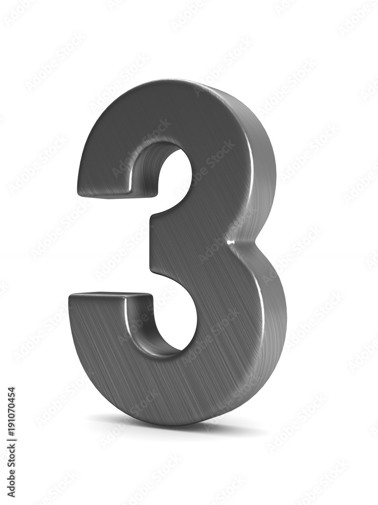 Fototapeta premium Number three on white background. Isolated 3D illustration