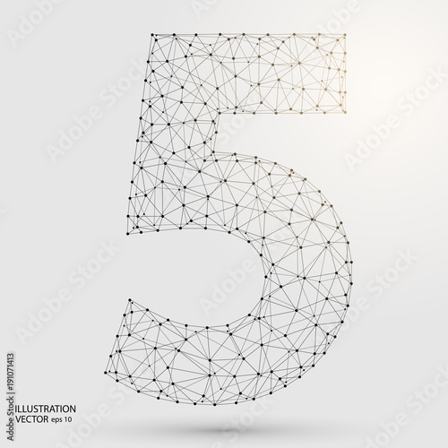 Abstract number five, figure 5, consisting of triangles, circles, spots of decay, stars. Vector eps 10.