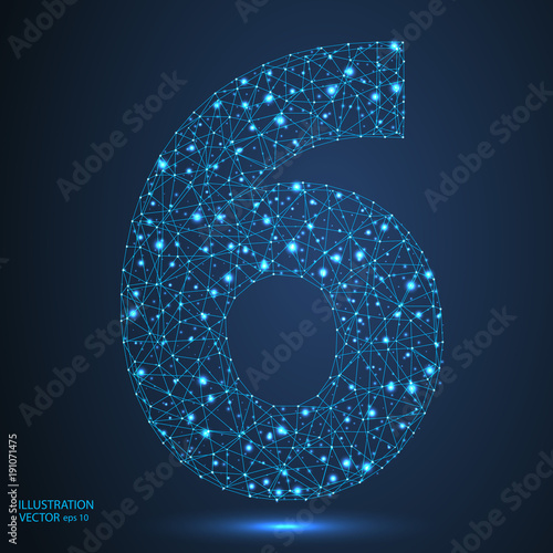 Abstract number six, figure 6, consisting of triangles, circles, spots of decay, stars. Vector eps 10.