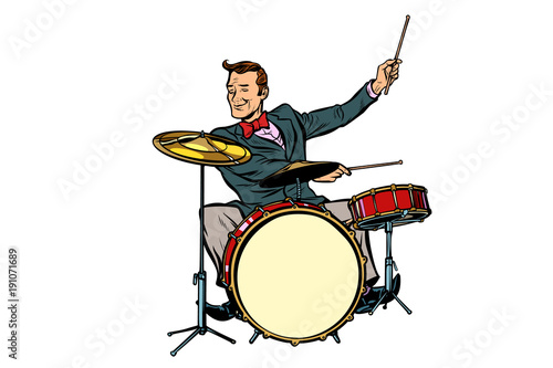 retro drummer behind the kit