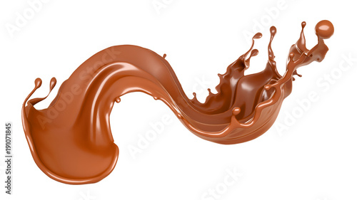 A splash of chocolate isolated on white background. 3d illustration, 3d rendering.