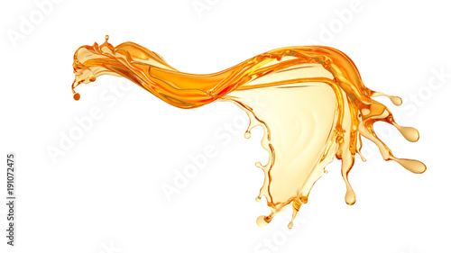 Isolated splash of orange juice. 3d illustration, 3d rendering.