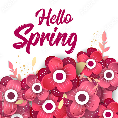 Hello Spring Concept banner with flowers photo