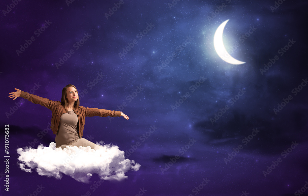 Woman sitting on cloud Woman sitting on cloud
