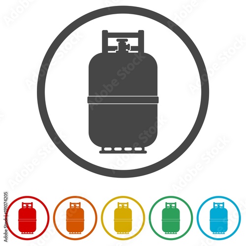 Gas bottle icon, Gas tank icon in flat style, 6 Colors Included