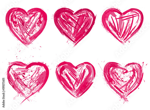 Set of  paint  hearts with splashes and drops  for Valentine's Day or weddings