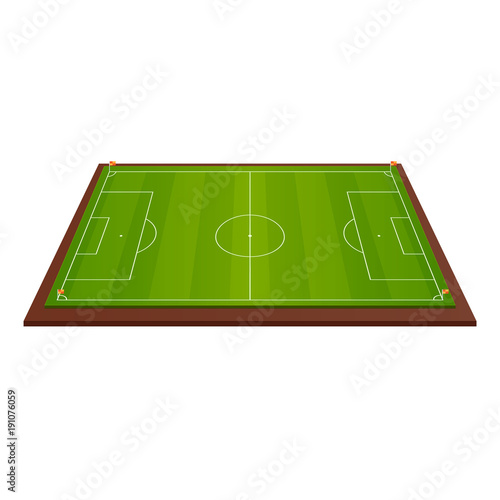 Realistic football field template, playground with green grass and landscapes.
