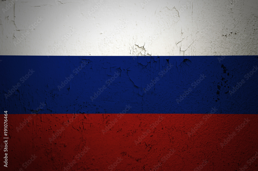 Russia flag on old grunge wall background