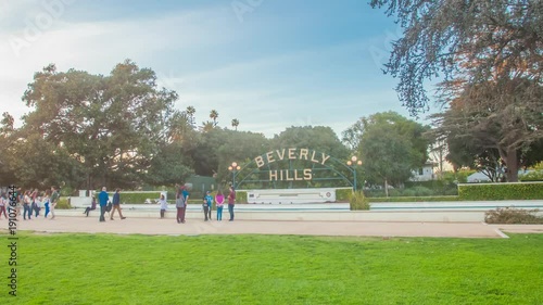 Hyper lapse of the Beverly Hills sign in Los Angeles, California at sunset