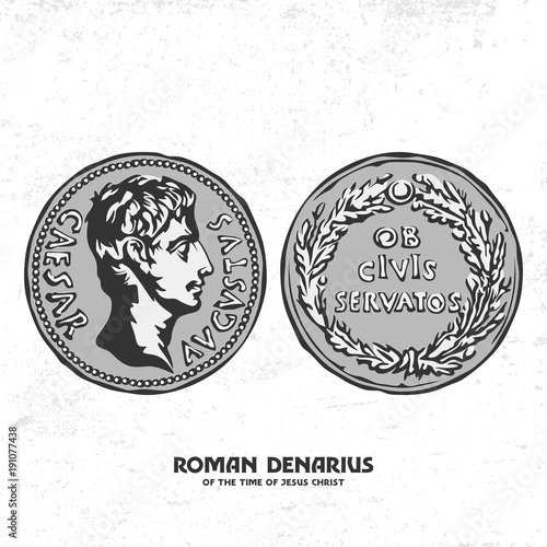 Canvas Print Ancient coin. Roman denarius of the time of Jesus Christ