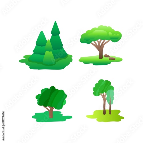 Set of landscape elements - trees. Simple icons of green plants  forest.