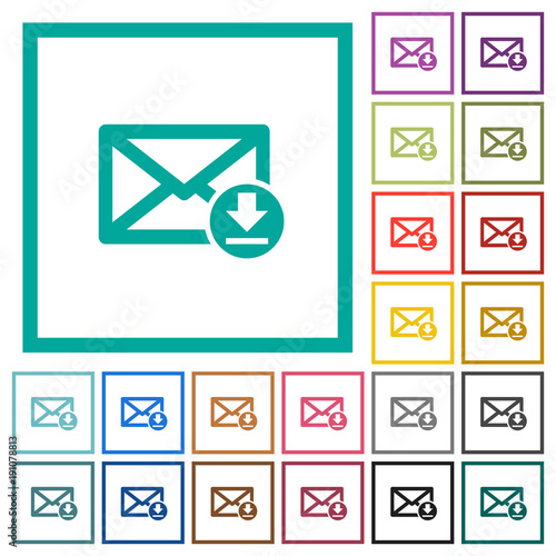 Receive mail flat color icons with quadrant frames