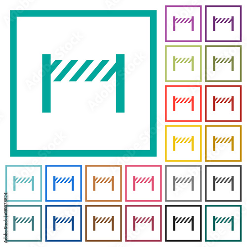 Road closure fence flat color icons with quadrant frames
