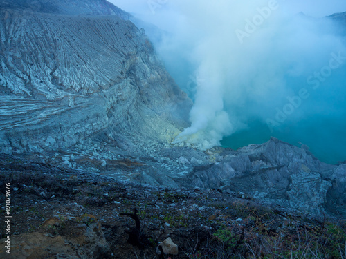 The sulfuric lake of Kawah Ijen vulcano in East Java, Indonesia. November, 2017 photo