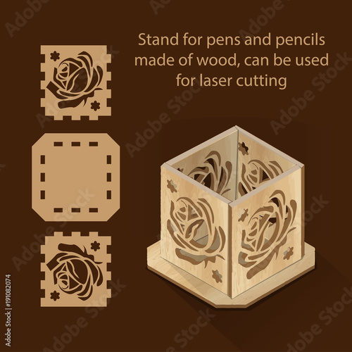 Stand for pens and pencils made of wood, can be used for laser cutting
