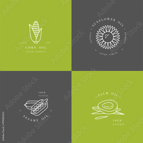 Vector design element and icon in linear style - rapeseed oil - healthy vegan food.