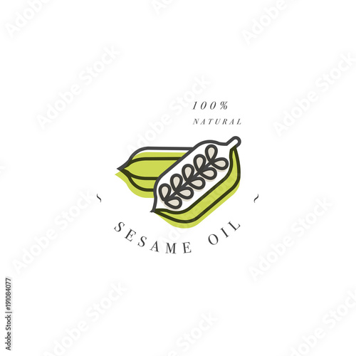 Vector design element and icon in linear style - sesame seed oil - healthy vegan food.