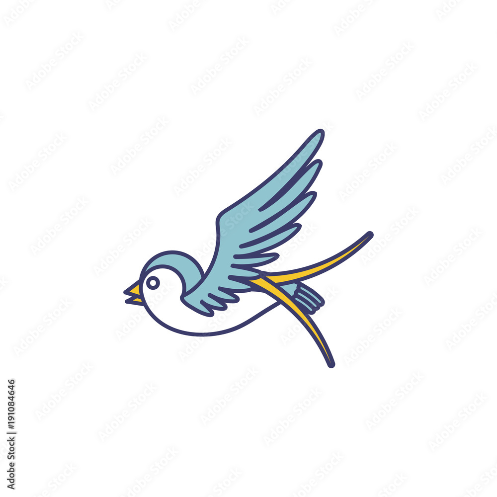 Fototapeta premium Swallow icon isolated on white background. Tattoo Style Swallow. Vector linear symbol