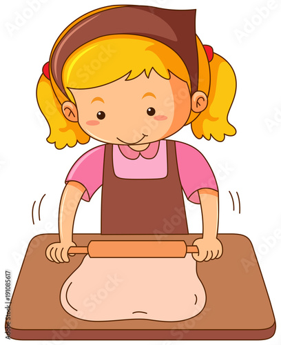 Girl with rollingpin baking dough
