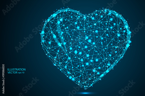 Abstract polygonal heart. Valentine's day. Consists of points, lines, in the form of a starry sky. Vector EPS 10.
