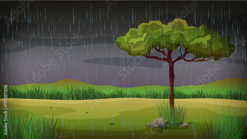 Background scene with rain in the park