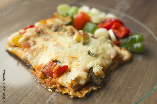 Italian food known as lasagna.