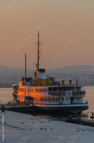 Istanbul, Turkey- Istanbul water transport Karakoy pier at sunrise