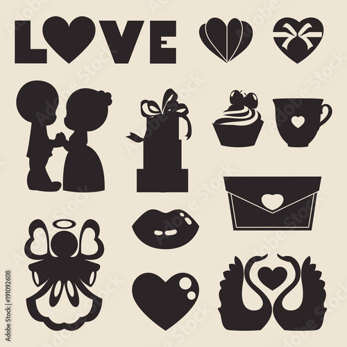 Vector icons of Love symbol for Valentine Day isolated on grey background