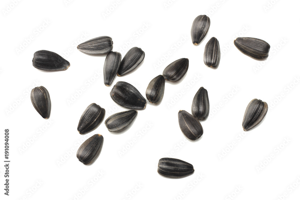 sunflower seeds isolated on white background. top view sunflower seeds isolated on white background. top view