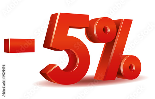 illustration vector in red color of 5 percent isolated in white background