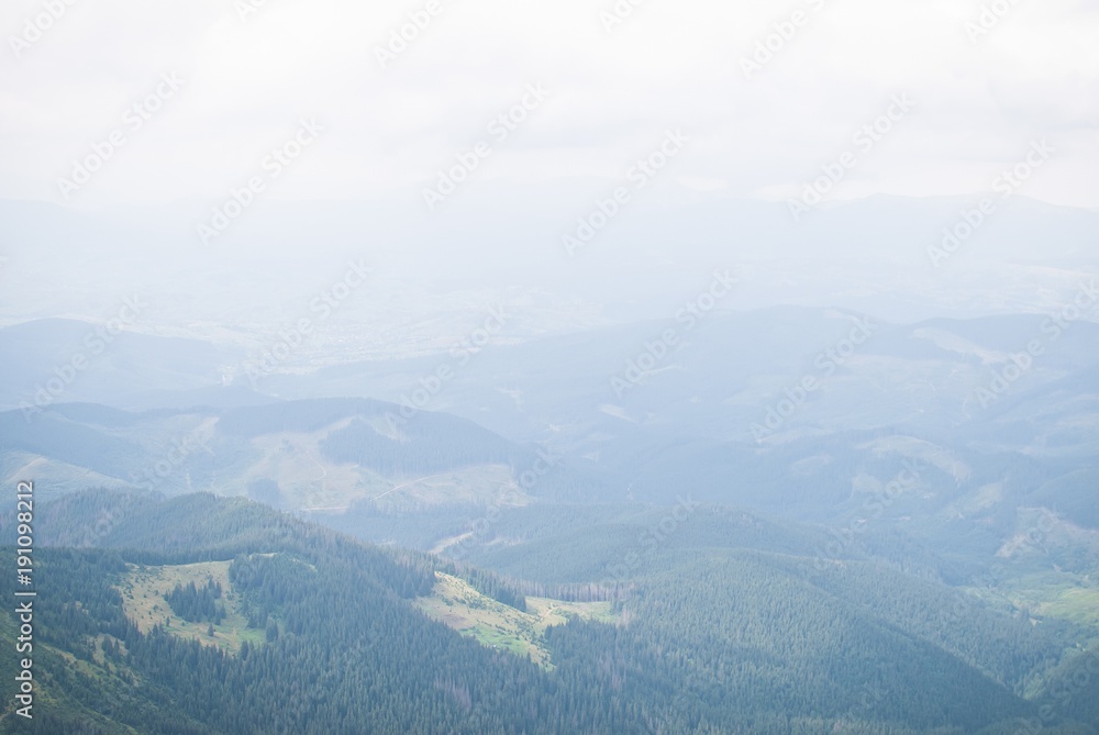 Blue horizon and Carpathian mountains in Ukraine 