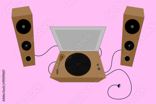 old turntable. Retro vinyl. Loudspeakers . vector illustration