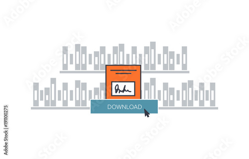 Download e-book illustration Vector illustratio for web site of download the whitepaper or ebook and bookshelf background