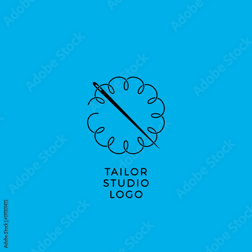 Sewing workshop emblem. The tailor of the logo. The needle and string, like a flower, curls.