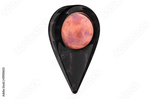Fototapeta Naklejka Na Ścianę i Meble -  Map pointer with Mars planet, 3D rendering