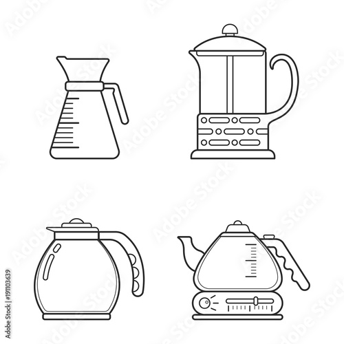 Set icon line modern glass kettle