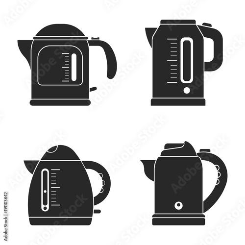 Set icon silhouette modern electrical kettle