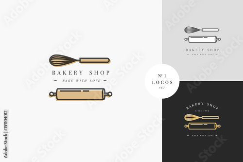 Vector design template and emblem - kitchen roll and coronet for bake shop. Bakery.