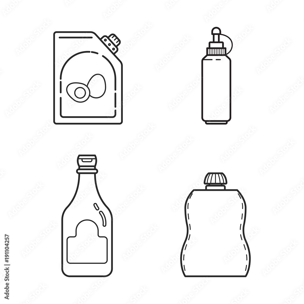 Set with ketchup, mustard and mayonnaise in line style Set with ketchup, mustard and mayonnaise in line style