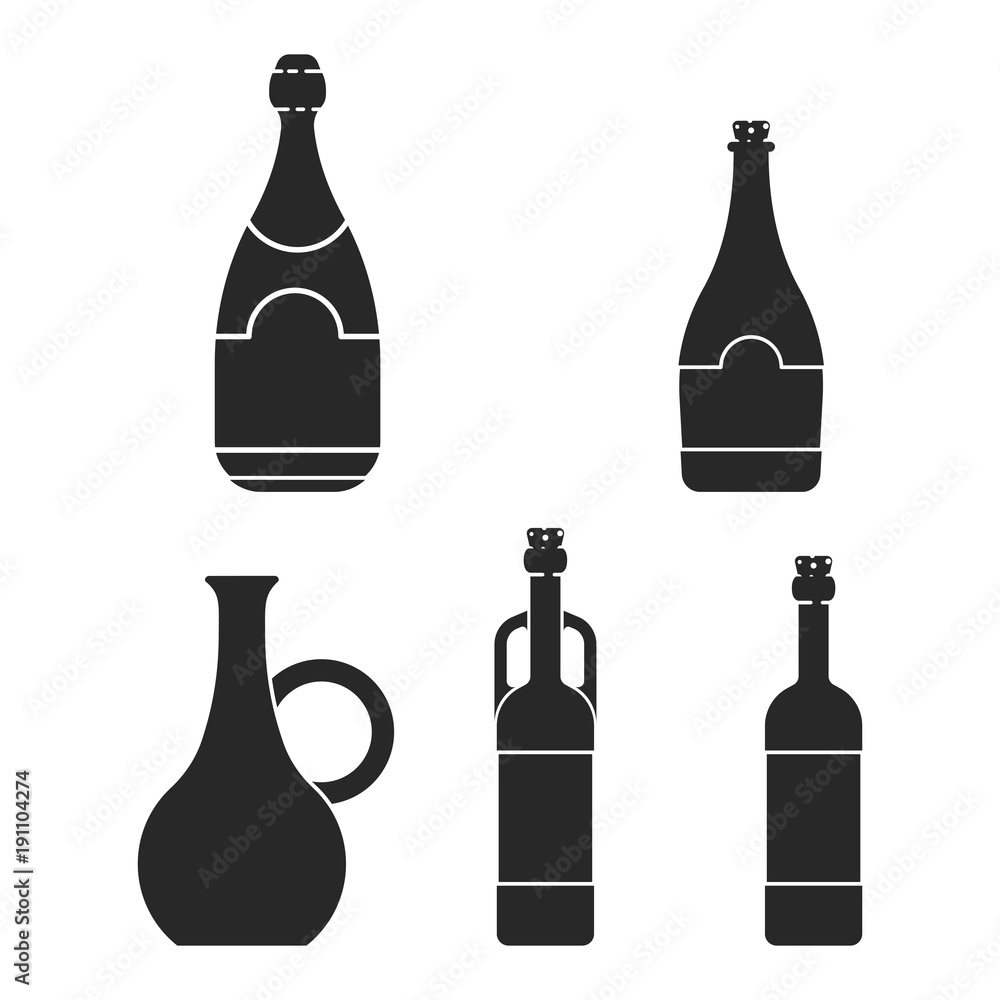 Set icon silhouette icon glass bottle for alcohol Set icon silhouette icon glass bottle for alcohol