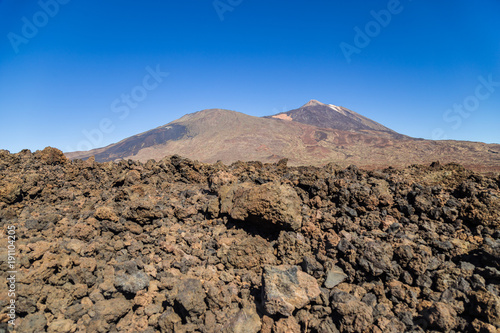 Teide National Park  Tenerife  Canary Islands - A picturesque view of the colourful Teide volcano  or in spanish  Pico del Teide . The tallest peak in Spain with an elevation of 3718 m