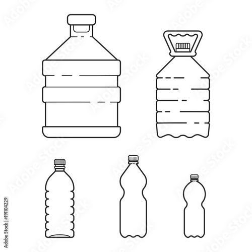Set plastic bottle with mineral water in line style