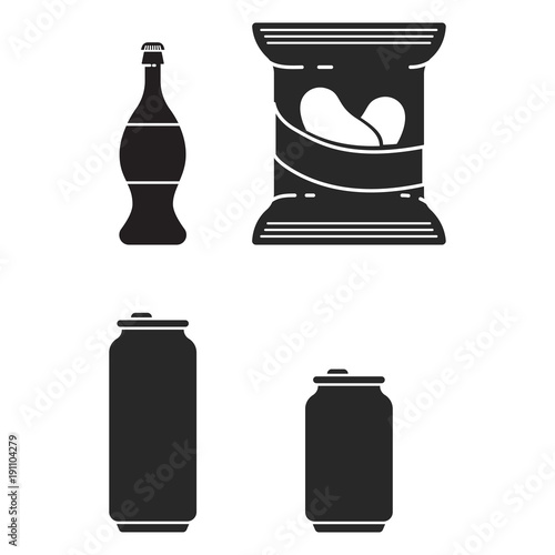 Set icon silhouette with soda, beer and crisps