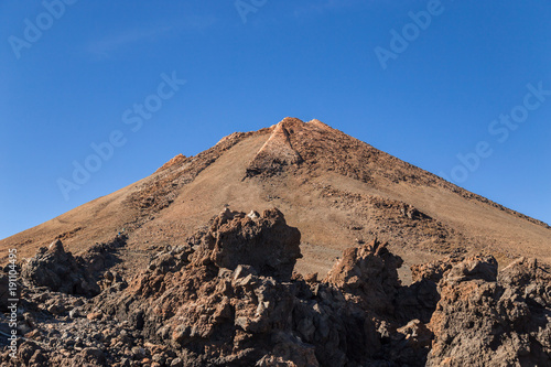 Teide National Park  Tenerife  Canary Islands - A picturesque view of the colourful Teide volcano  or in spanish  Pico del Teide . The tallest peak in Spain with an elevation of 3718 m