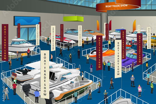 People Attending Boat Show Illustration