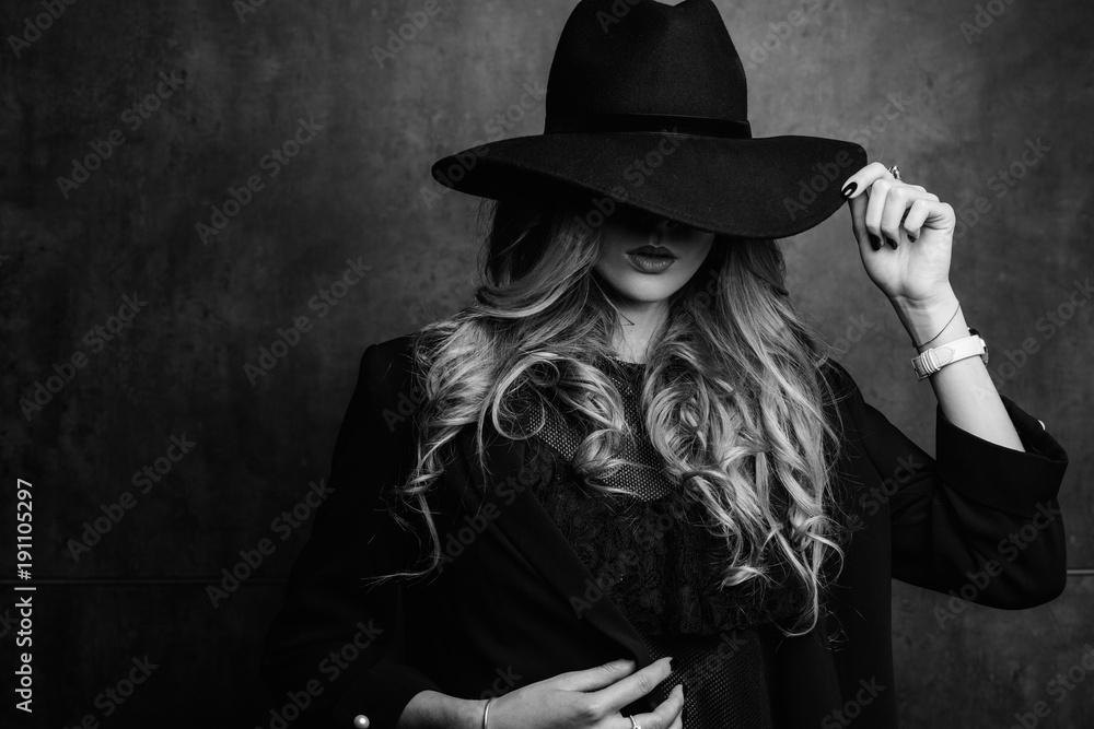 Girl with top black hat